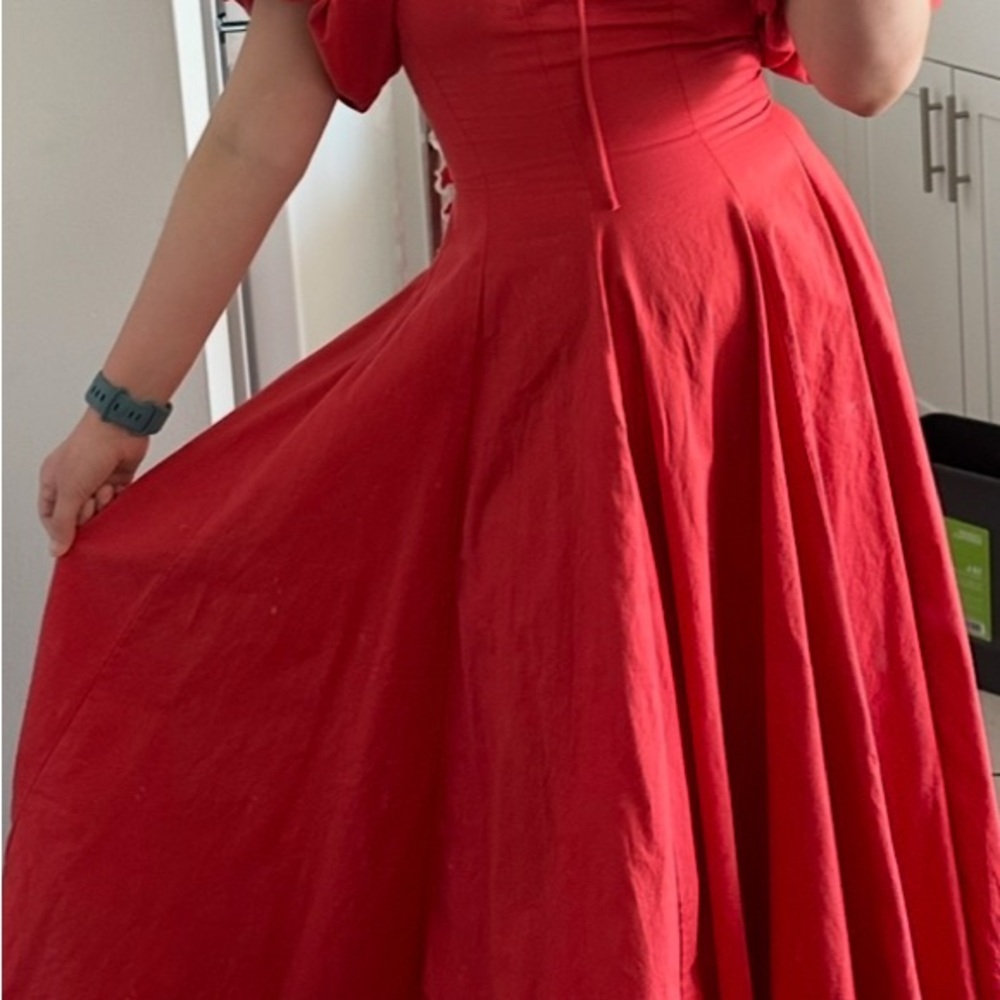 Selkie red day dress hemmed size xs